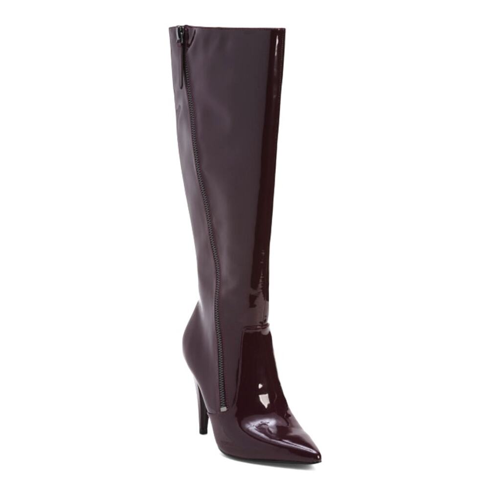 Vince Camuto Alessa Boots Patent Leather Wide Calf Knee High Mahogany Womens 7.5